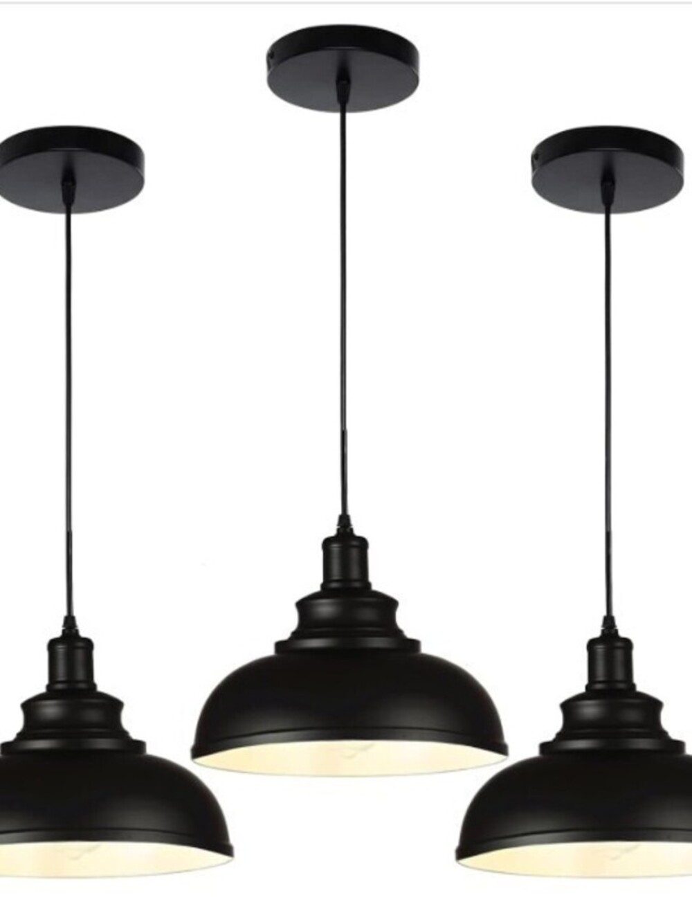 3 Pk Black Dome Metal Pendant Lights - Black